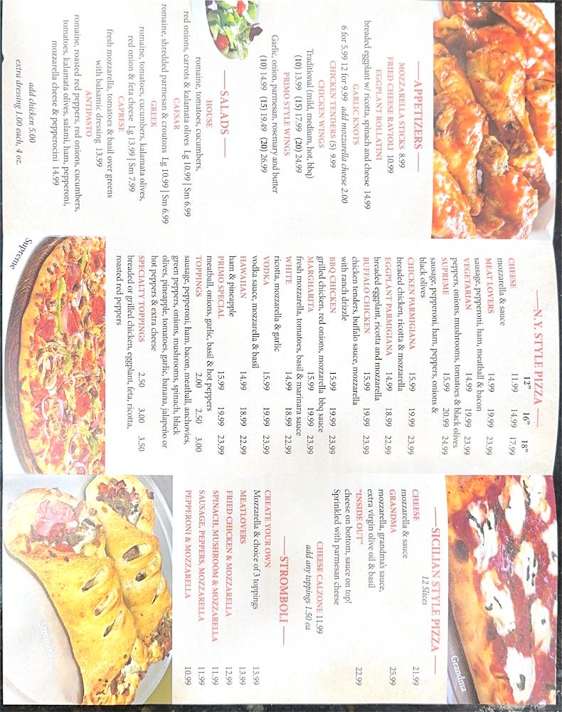 Primo Pizza Menu image 1
