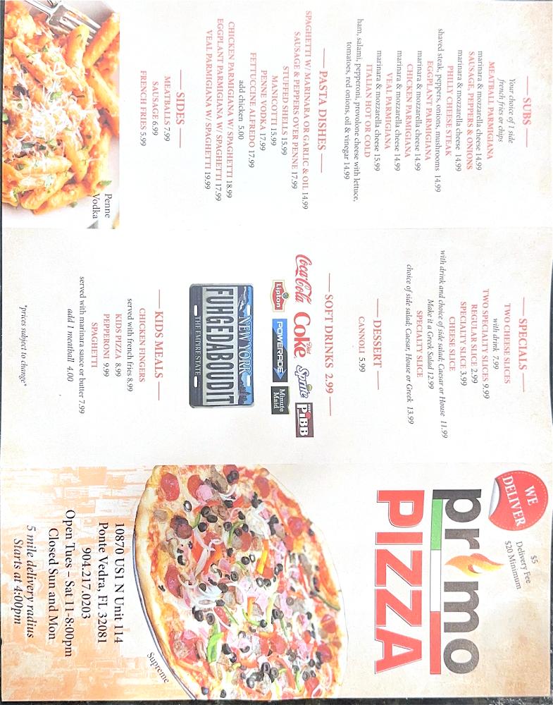 Primo Pizza Menu image 2